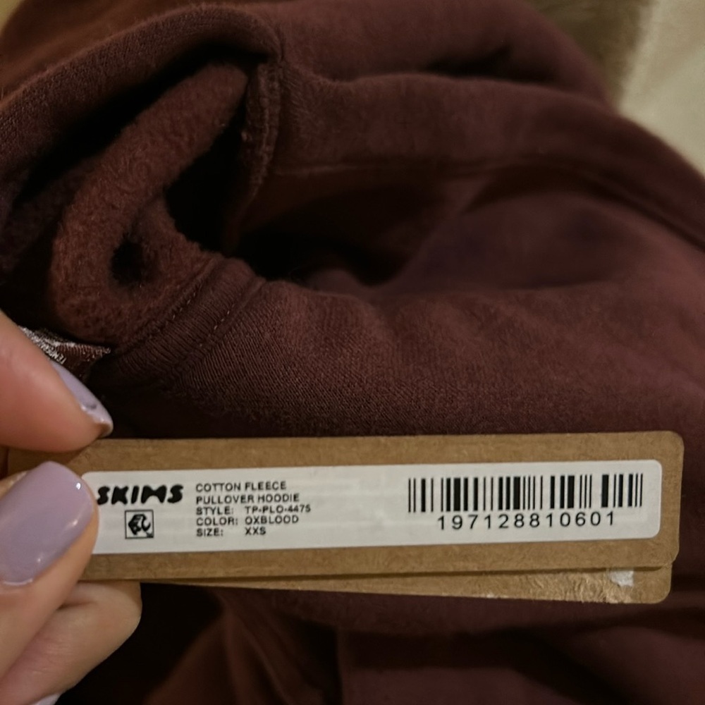 Skims cotton fleece oversized pullover hoodie NWT OXBLOOD SIZE XXS (Dep) - Picture 4 of 4